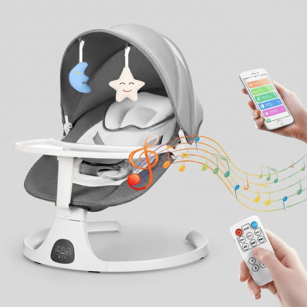 balancelle bebe gris connecté