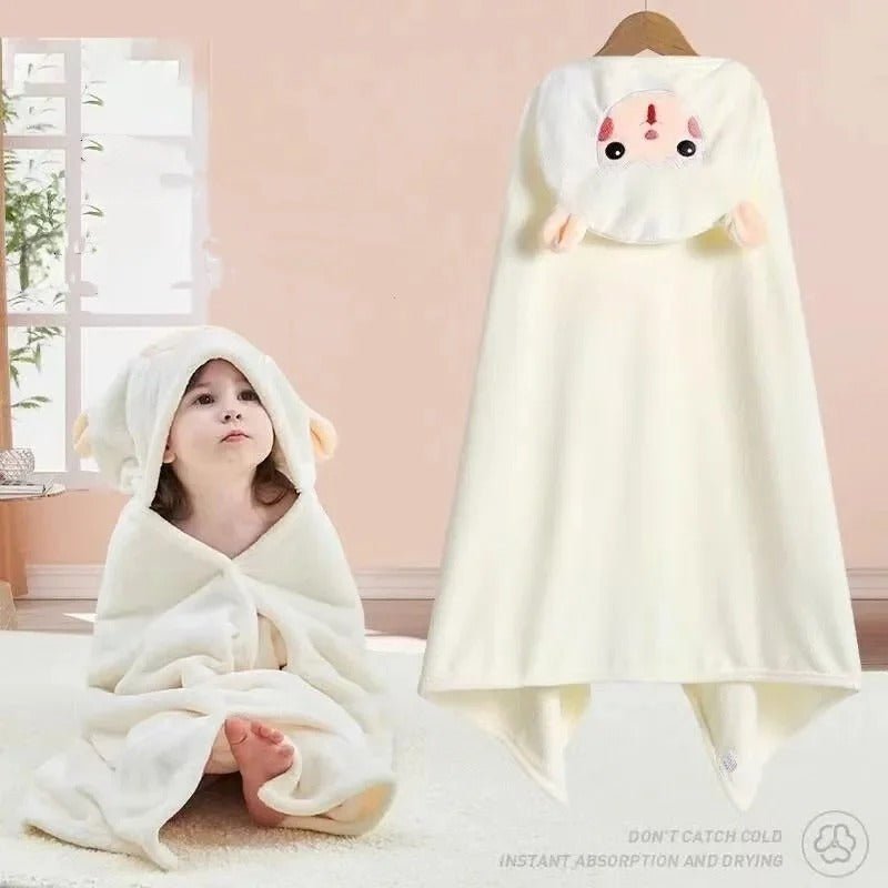 cape de bain enfant tete d animal belier blanc