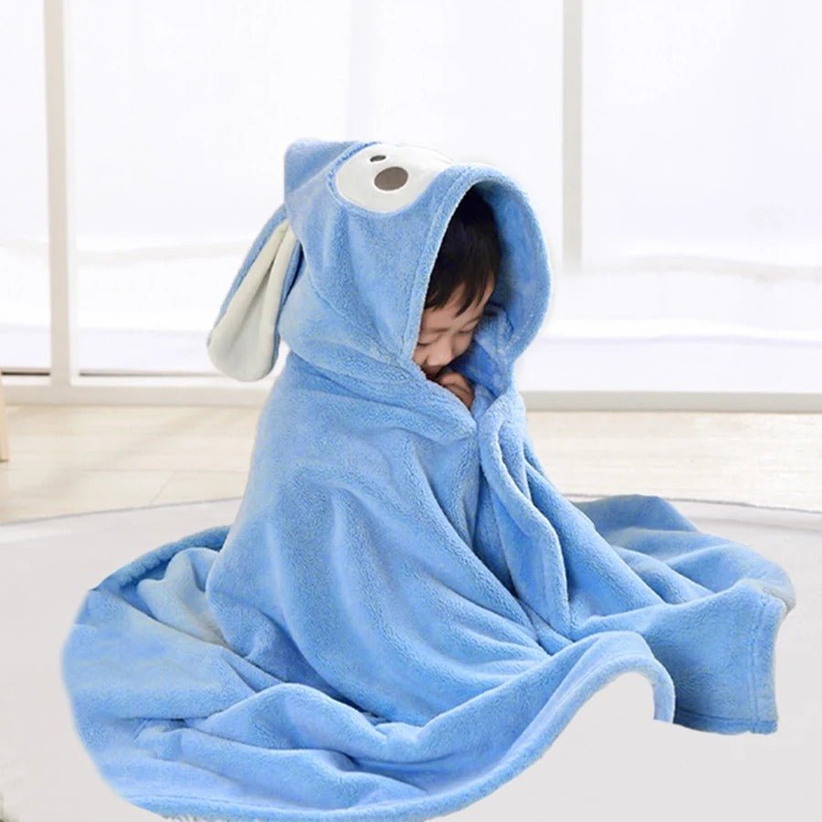 cape de bain enfant tete d animal singe bleu