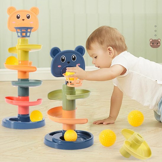 jouet bebe toboggan a balles avec bebe