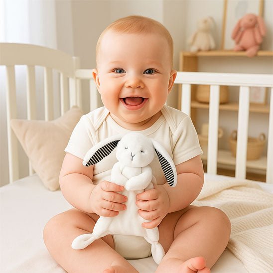 lapin doudou dans le lit avec bebe