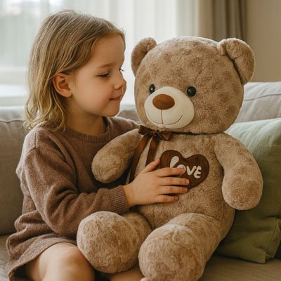 ours en peluche ultra doux brun et petite fille