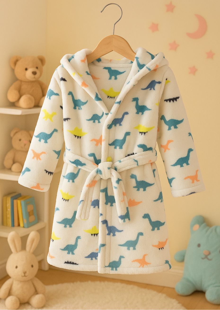 peignoir enfant dinosaure blanc