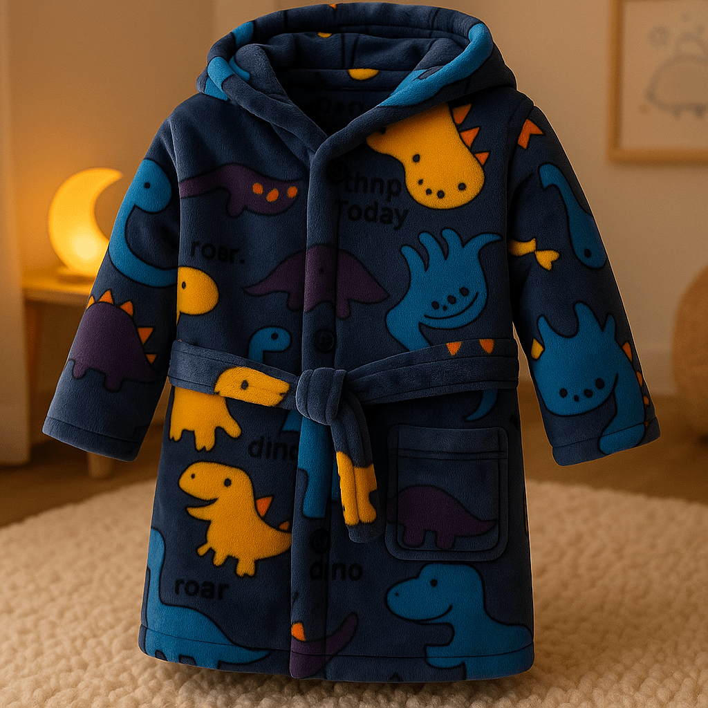 peignoir enfant rêve dinosaure bleu