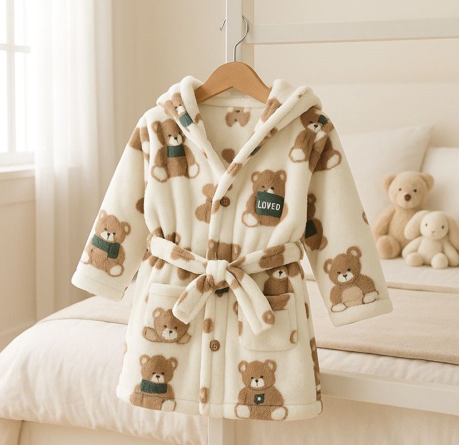 peignoir enfant ourson beige