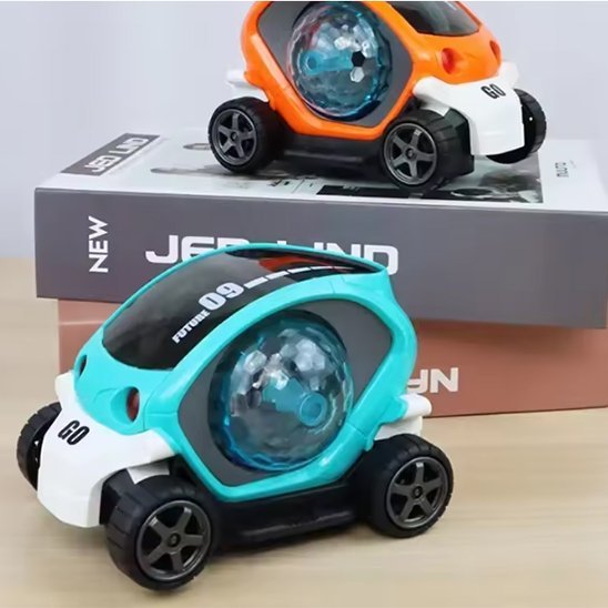 petite voiture jouet lumineuse bleu et orange
