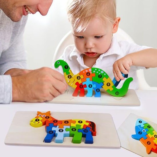 puzzle bébé animaux bois numéroté enfant et papa