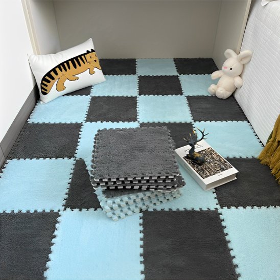 Tapis puzzle bébé bleu et gris