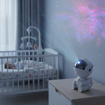 veilleuse projection astronaute dans la chambre de bebe