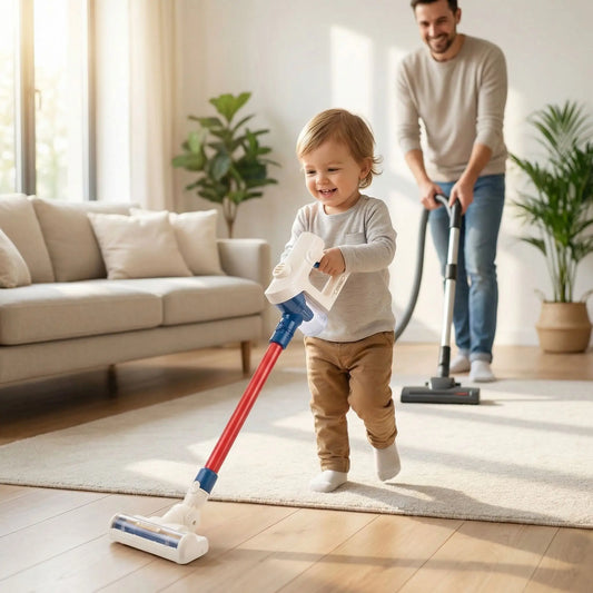 aspirateur enfant avec papa et bébé