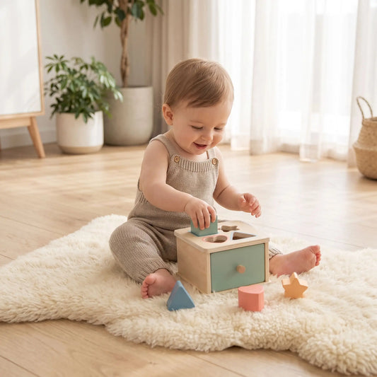 cube d'activité en bois formes et bébé