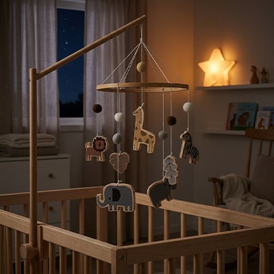 mobile bébé en bois nuit