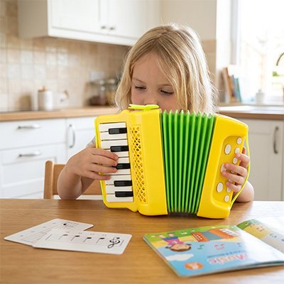 Accordéon enfant jaune utilisé à table