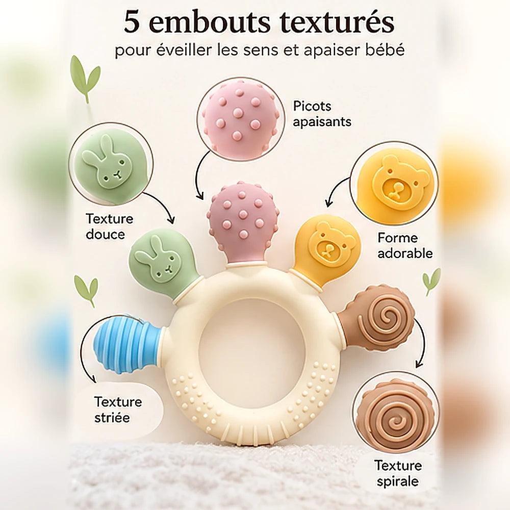 anneau dentition bébé cinq embouts texturés