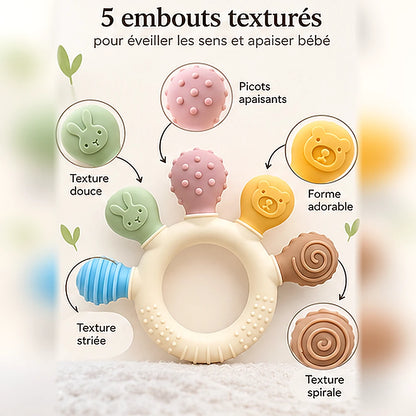 anneau dentition bébé cinq embouts texturés
