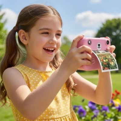 Appareil photo enfant impression papier avec petite fille