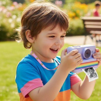 Appareil photo enfant instantané et petit garçon