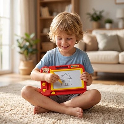 Ardoise magique enfant rouge dans le salon