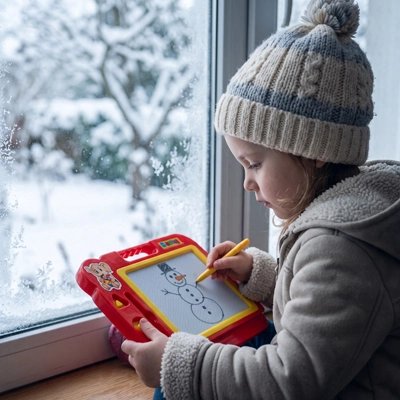Ardoise magique enfant rouge dessin bonhomme de neige