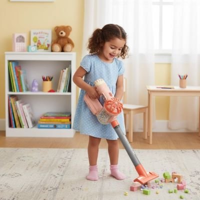 aspirateur enfant jouet educatif orange et petite fille