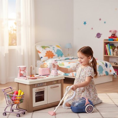 Aspirateur enfant jouet et petite fille