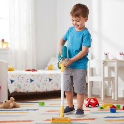aspirateur enfant ludique educatif vert avec garçon