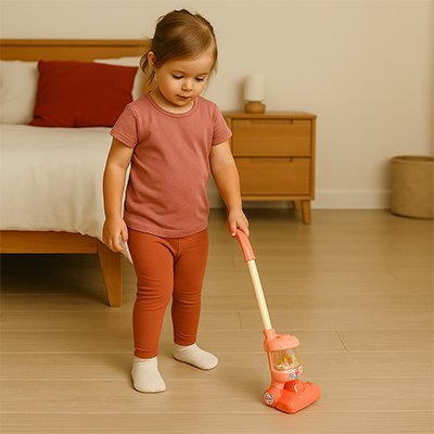 petite fille aide au menage avec aspirateur enfant