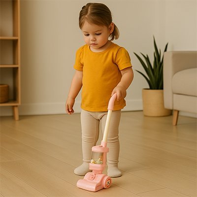 petite fille fait le menage avec aspirateur enfant