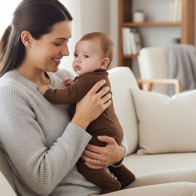 Barboteuse​ bébé marron avec maman et bébé