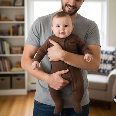 Barboteuse​ bébé marron avec papa