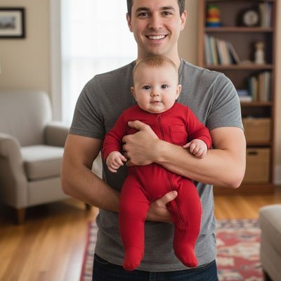 Barboteuse​ bébé rouge avec papa