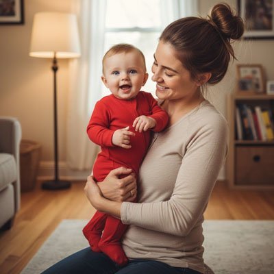 Barboteuse​ bébé rouge avec maman