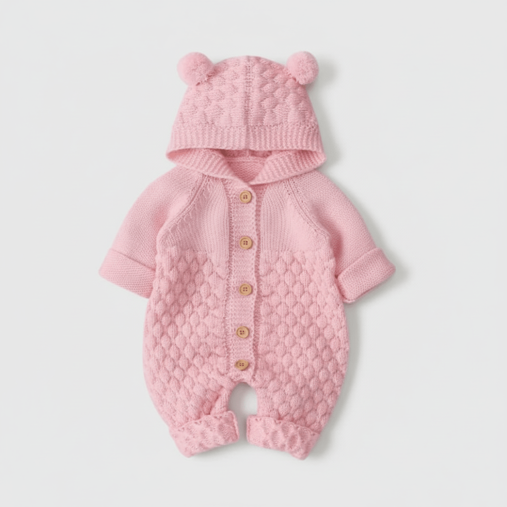 barboteuse bebe douce protection hivernale rose