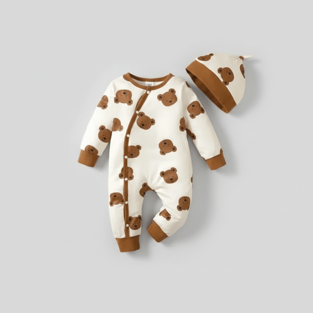 barboteuse bebe ourson brun de face