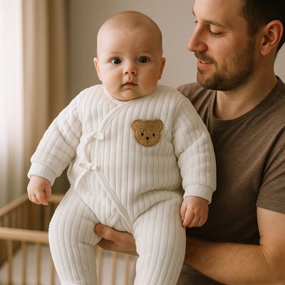 Barboteuse​ ourson avec papa et bébé