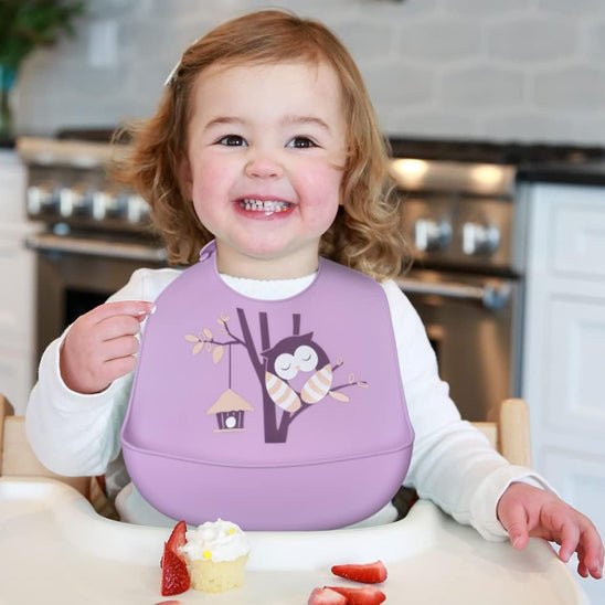 bavoir bebe hibou violet et fille
