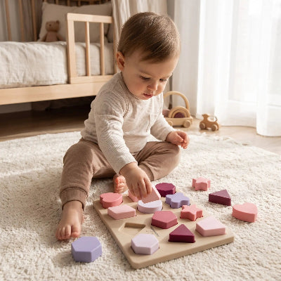 Bébé jouant avec puzzle de formes