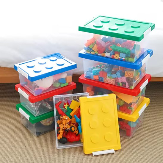 Boîte de rangement plastique multicolore avec jouets