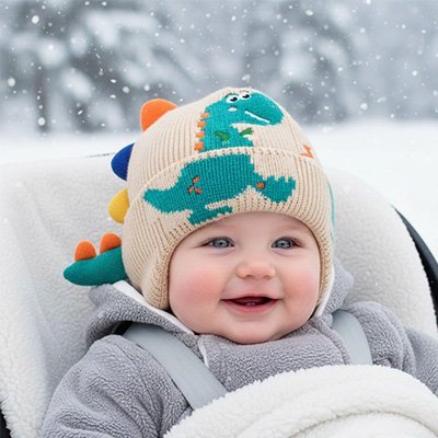 Bonnet bebe dinosaur  et enfant dehors 