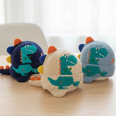 Bonnet bebe dinosaur  trois couleurs