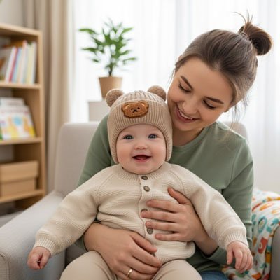 bonnet bébé garçon kaki avec maman