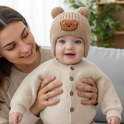 bonnet bébé garçon beige et maman