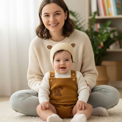 bonnet bebe naissance beige sur bebe avec maman