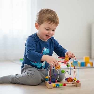 Boulier en bois et petit enfant