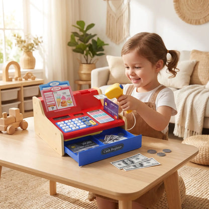 Caisse enregistreuse enfant bois avec scanner lumineux