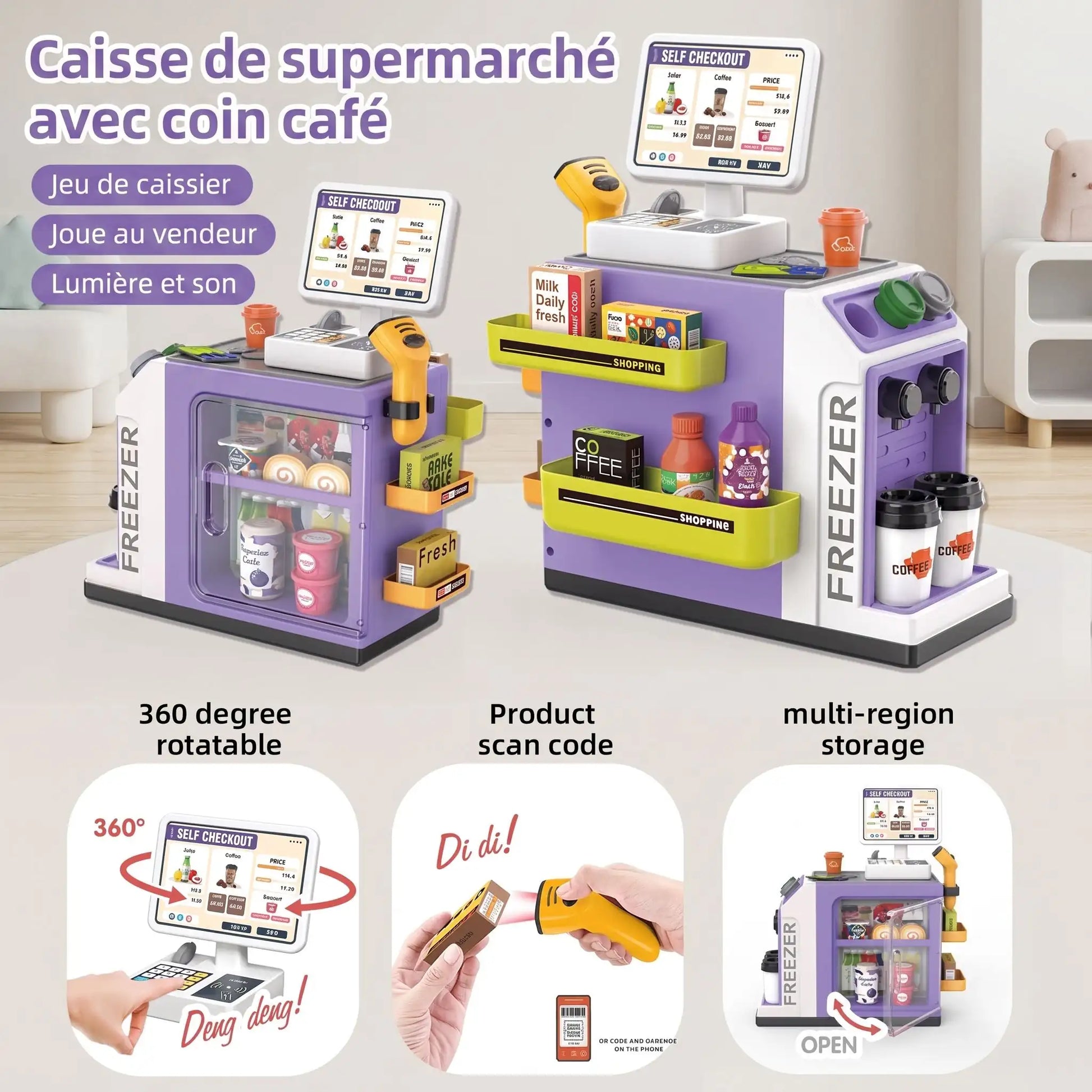 Caisse enregistreuse jouet avec vrai scanner café