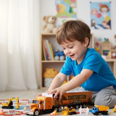 Camion jouet transporteur enfant avec remorque