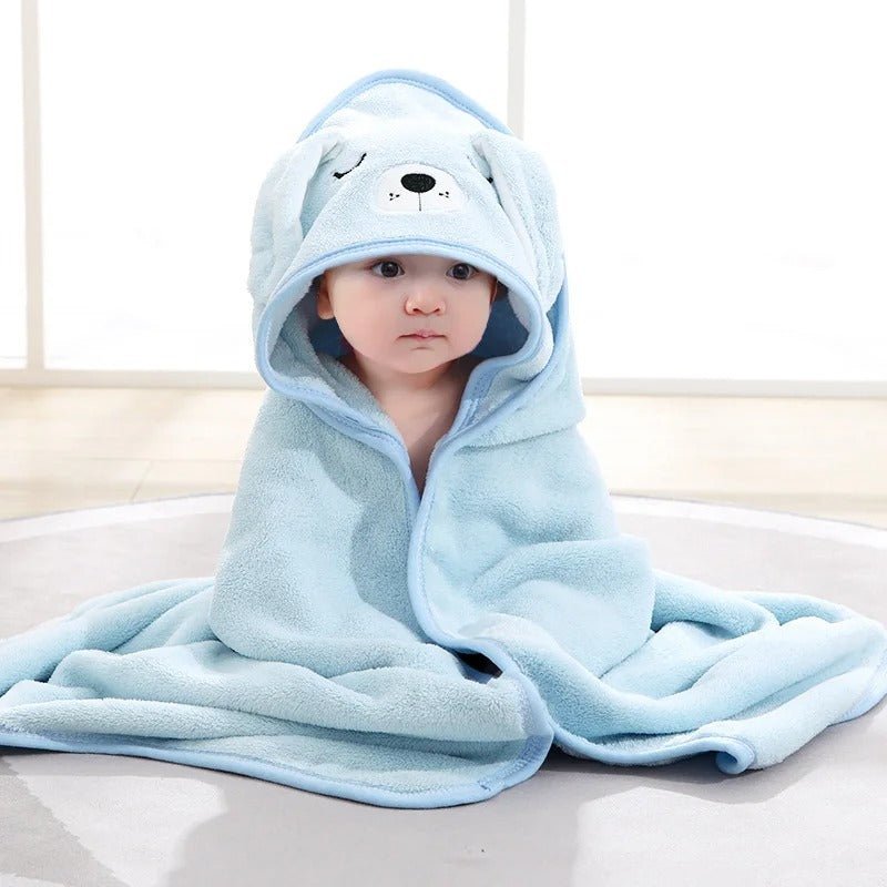 cape de bain douceur elegante chien bleu