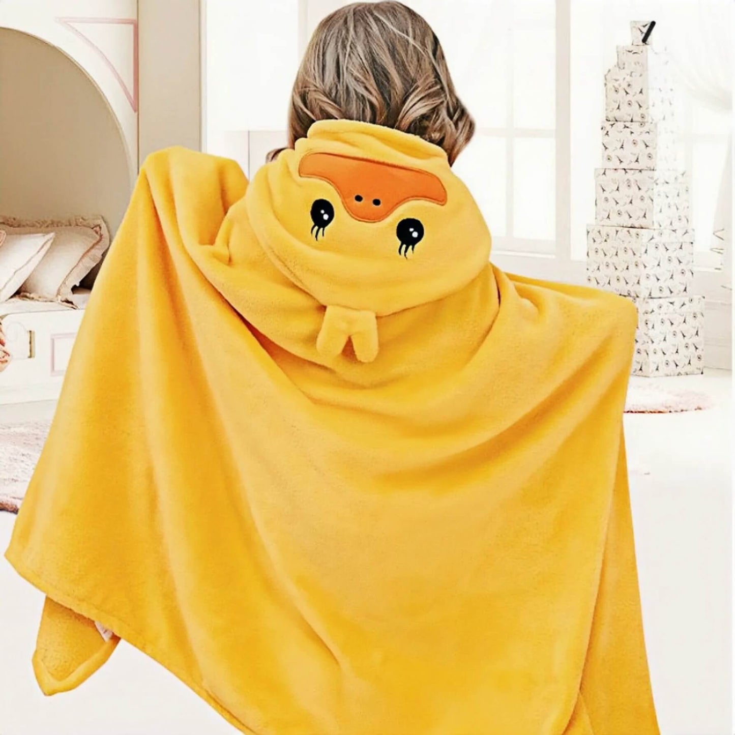 cape de bain enfant tete d'animal canard jaune