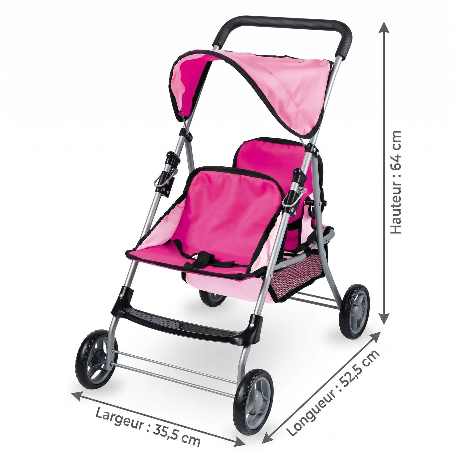 Caractéristiques double poussette jouet rose